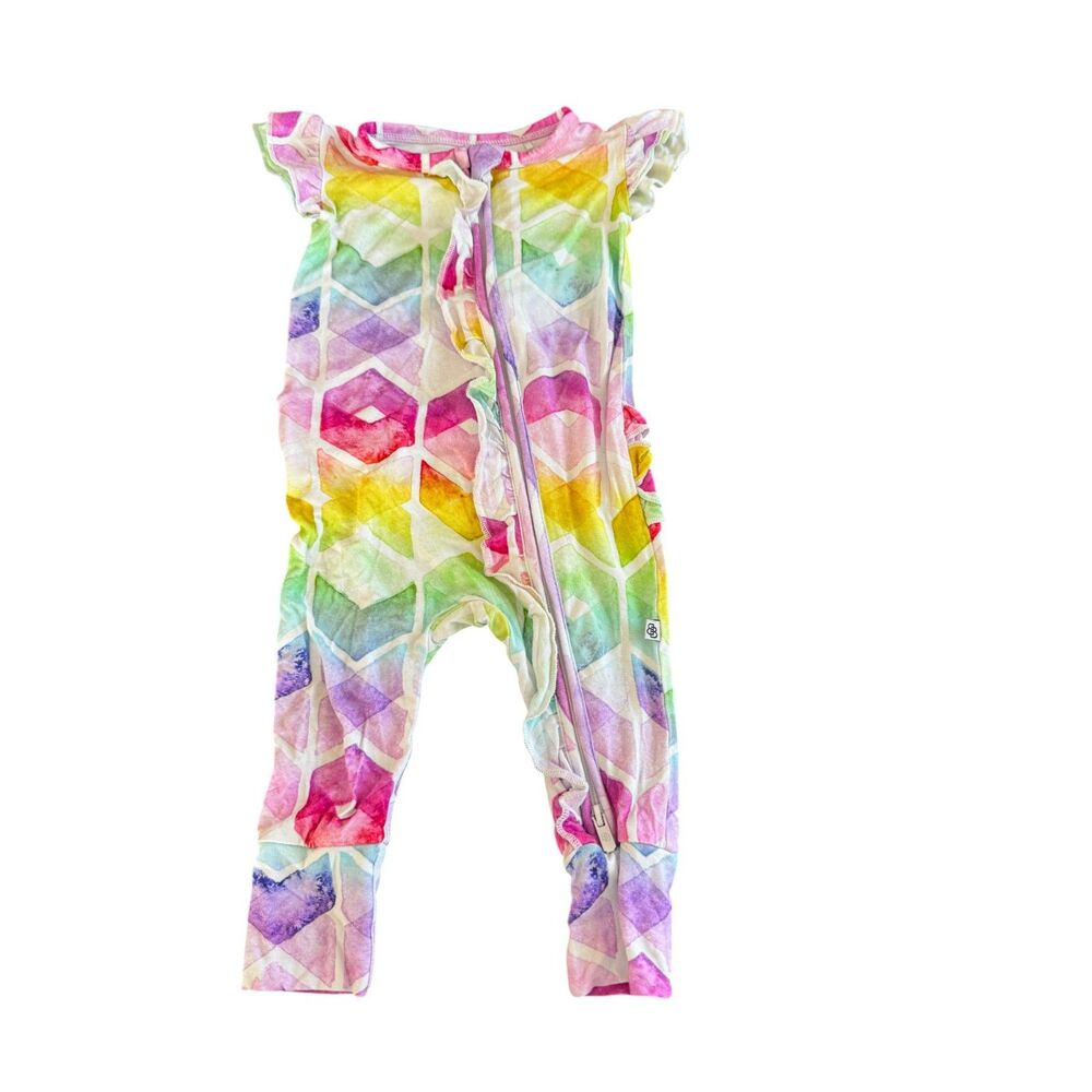 Bums and Roses Color My World Short-Sleeve Ruffle Romper 3-6 Months